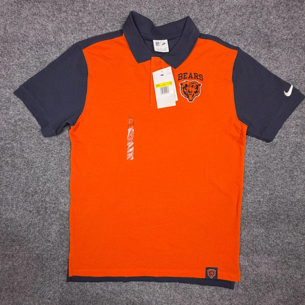 Nike NFL Chicago Bears Mens Polo Shirt Orange Navy Blue Colorblock Small NEW